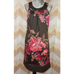 Ann Taylor Black and Pink Floral Midi Dress